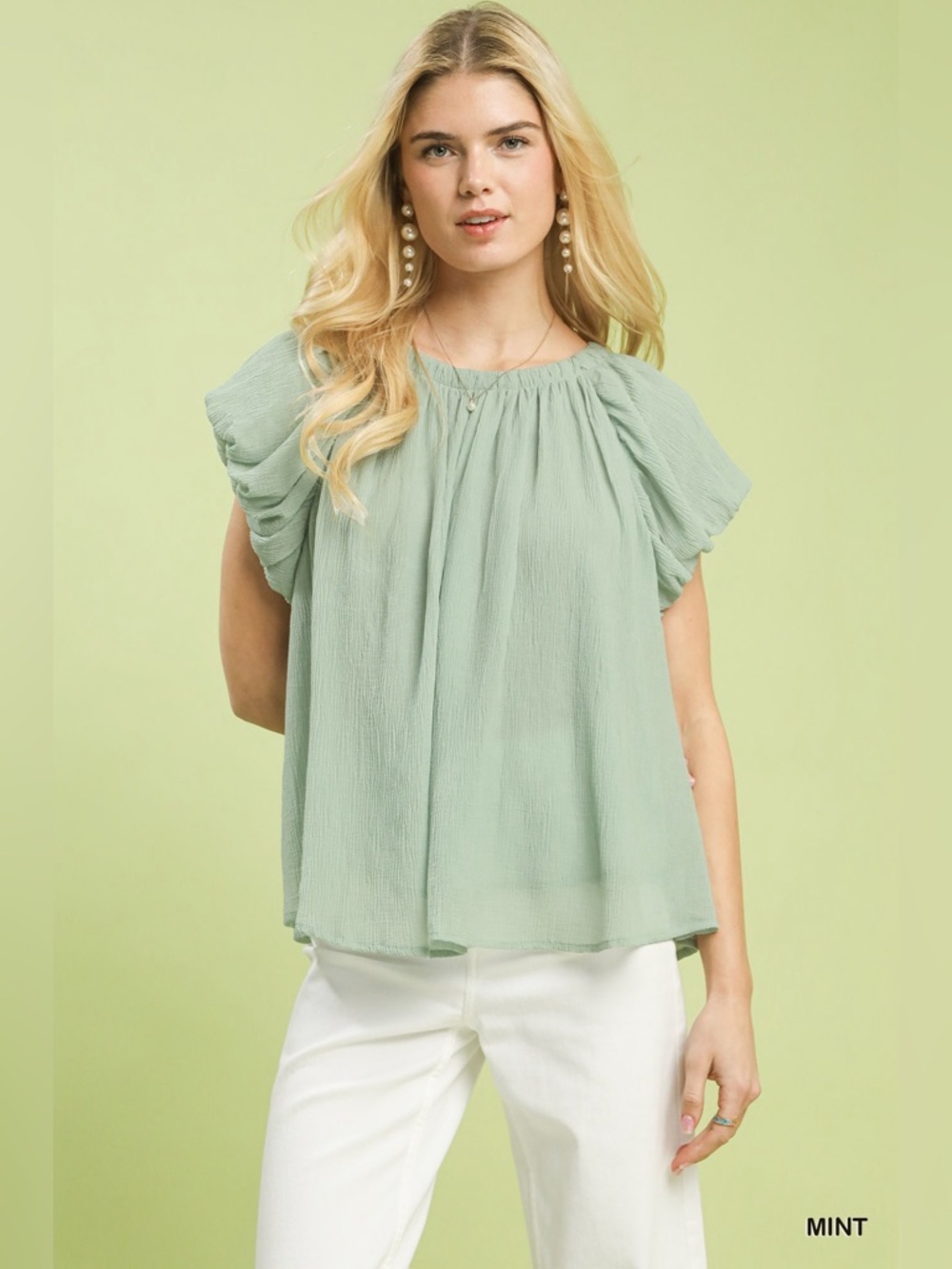 Umgee Crinkle Flutter Sleeve Peasant Top🆕
